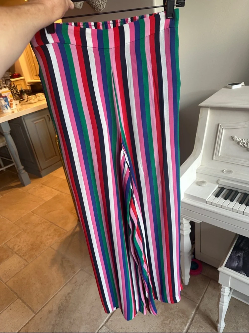 Boden Rainbow Stripe Wide Leg Pull-On Trousers - Picture 3 of 3